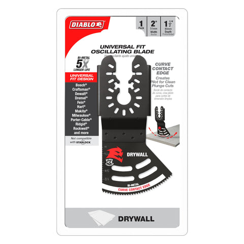 Diablo blade shown on drywall with one-and-a-half-inch cutting depth for precise installations