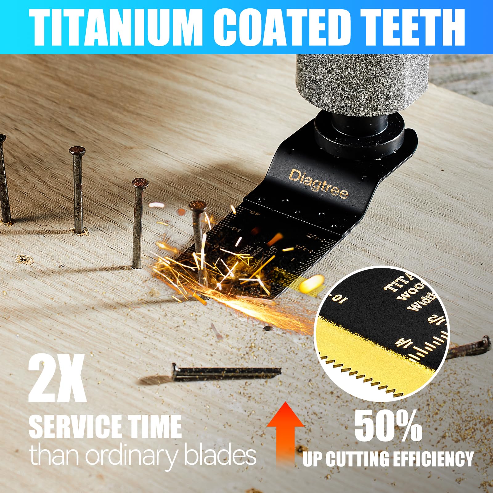 Diagtree 115-piece kit with four blade types for versatile multitool blade selections.