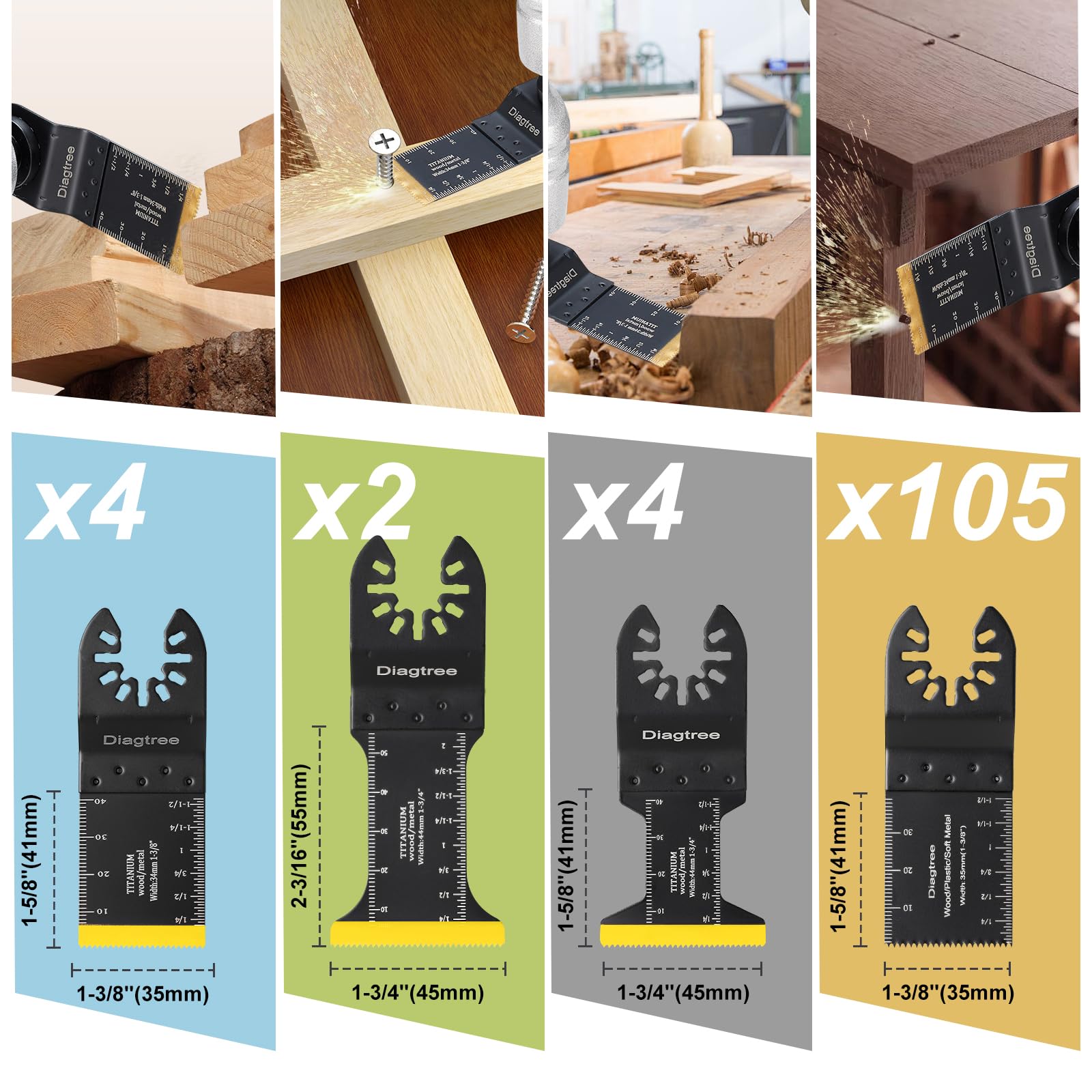 Diagtree multi-material blades in action cutting wood, plastic, drywall.