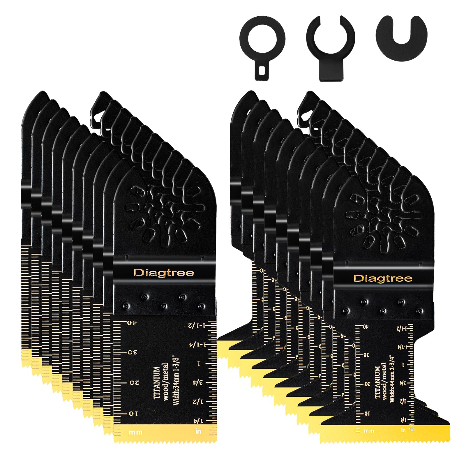 Diagtree titanium oscillating blades close-up, 1-3/8 inch, built for tougher metal and wood cuts.