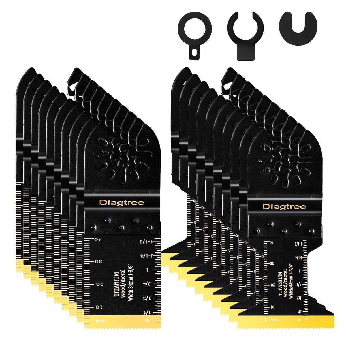 Diagtree titanium oscillating blades close-up, 1-3/8 inch, built for tougher metal and wood cuts.