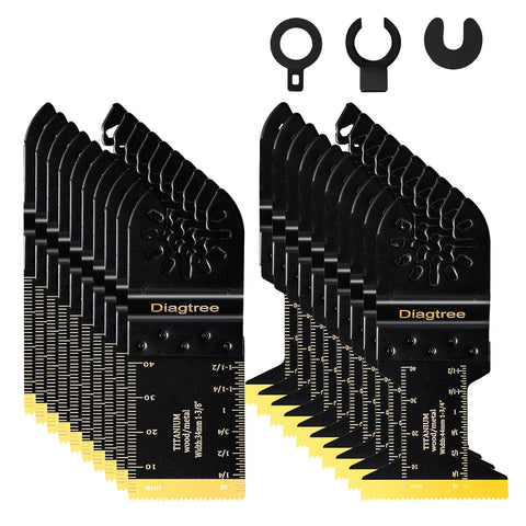 Diagtree titanium oscillating blades close-up, 1-3/8 inch, built for tougher metal and wood cuts.