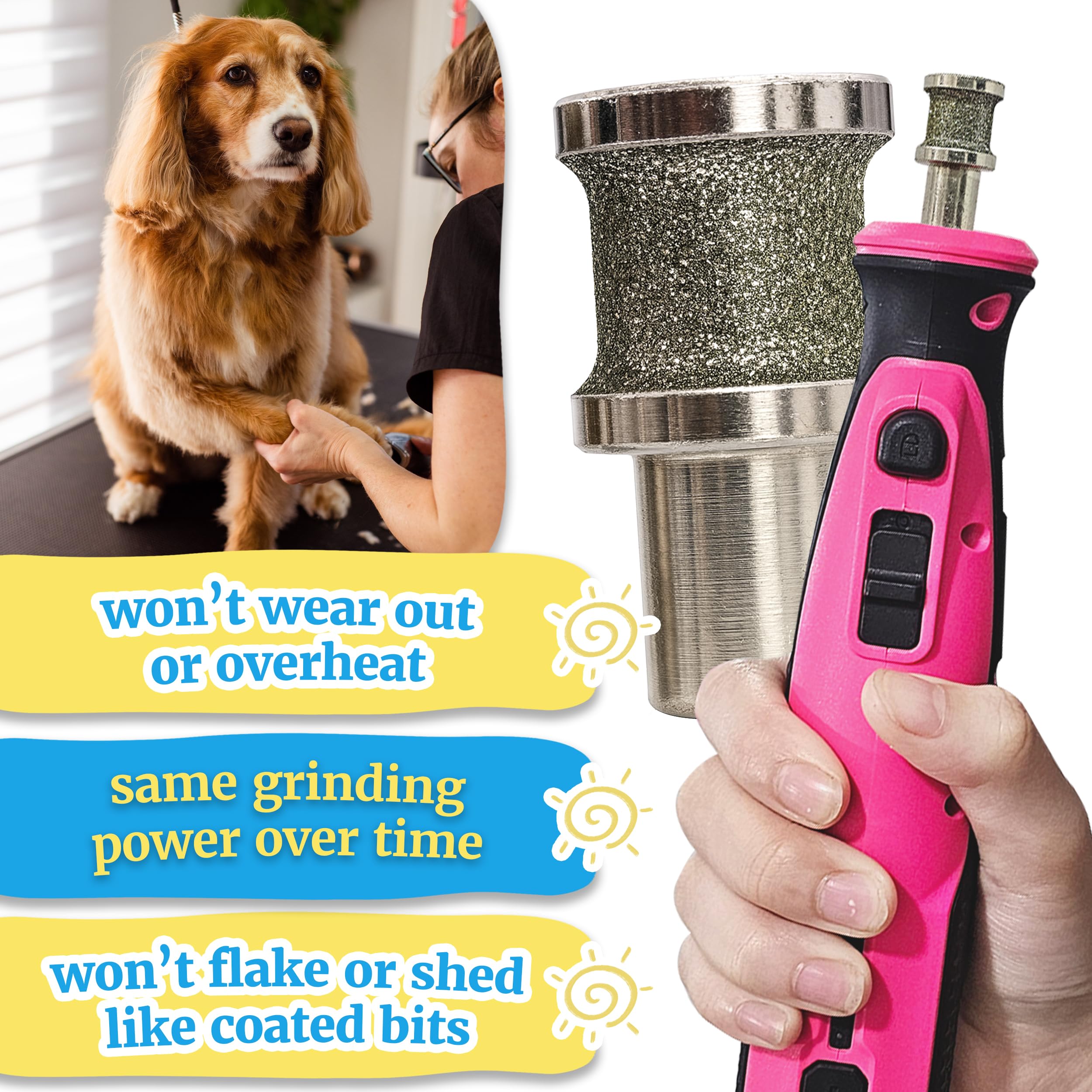 Threaded Diamondg bit reduces vibration for calmer grooming sessions