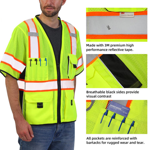 Dib Safety Reflective Mesh Vest Class 3 back view for broad site visibility.