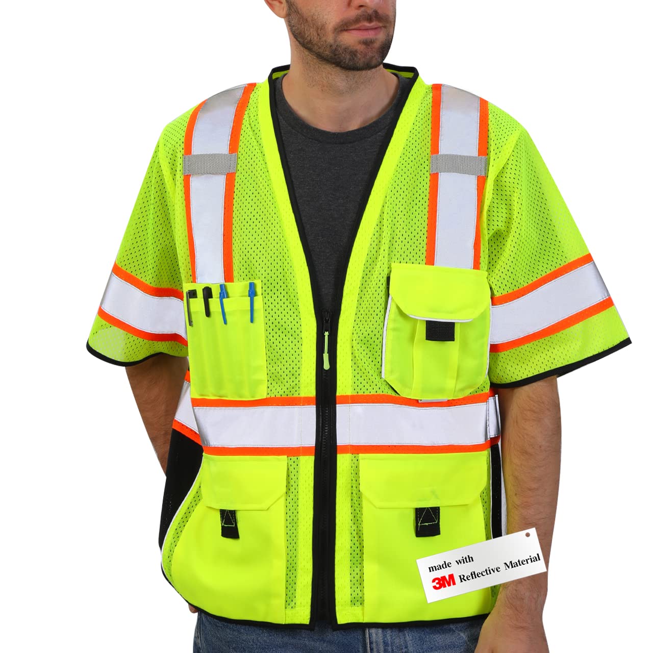 Dib Safety Reflective Mesh Vest Class 3 front view with high-visibility shine.