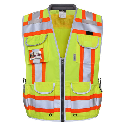 Dib Safety reflective vest front view highlighting high visibility and rugged construction.