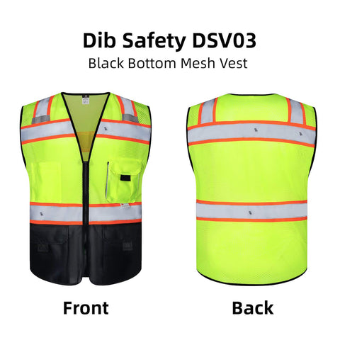 Dib Safety vest size guide ensures ANSI Class 2 fit