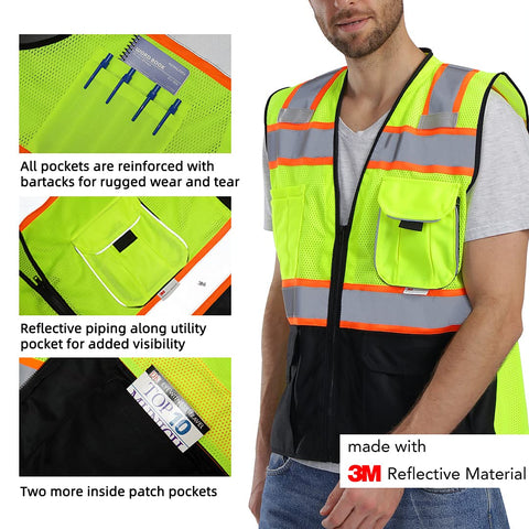 Dib Safety vest zipper detail demonstrating reinforced hardware for rugged wear