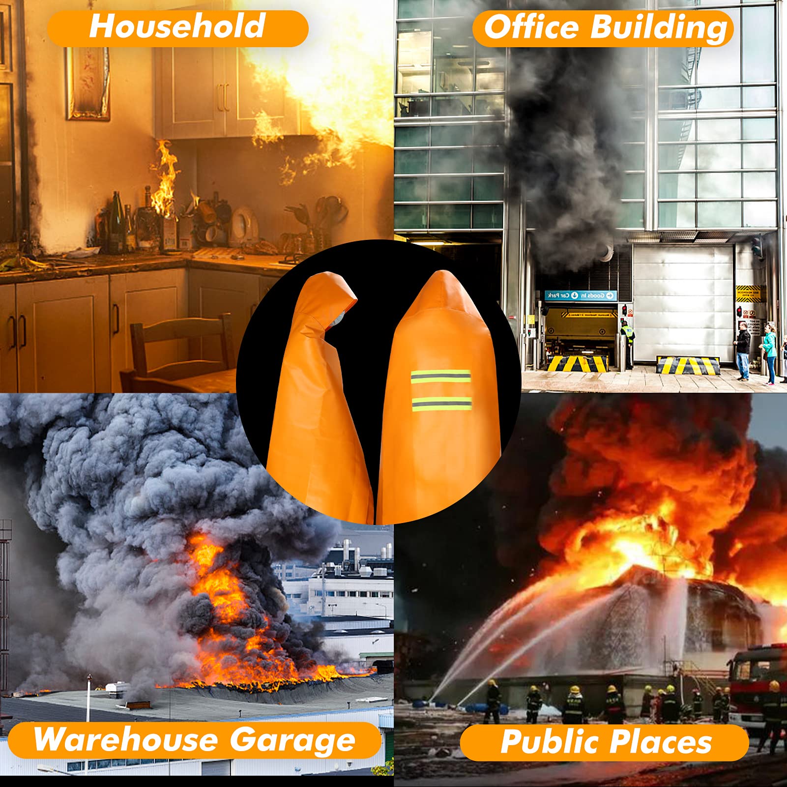 DIBBATU fireproof cloak shown in a kitchen emergency scenario for safety.