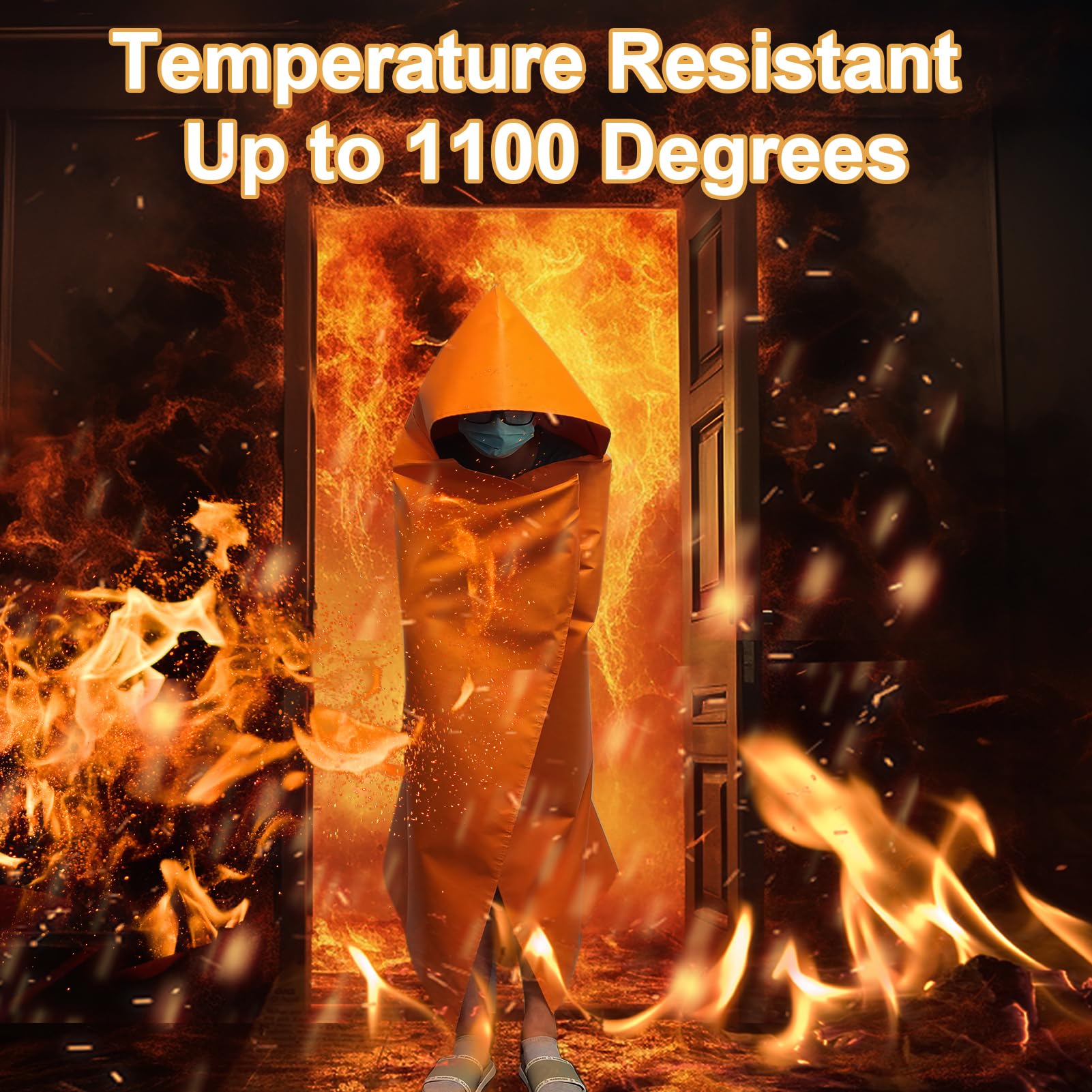 DIBBATU fireproof cloak with reflective strips improves nighttime visibility.
