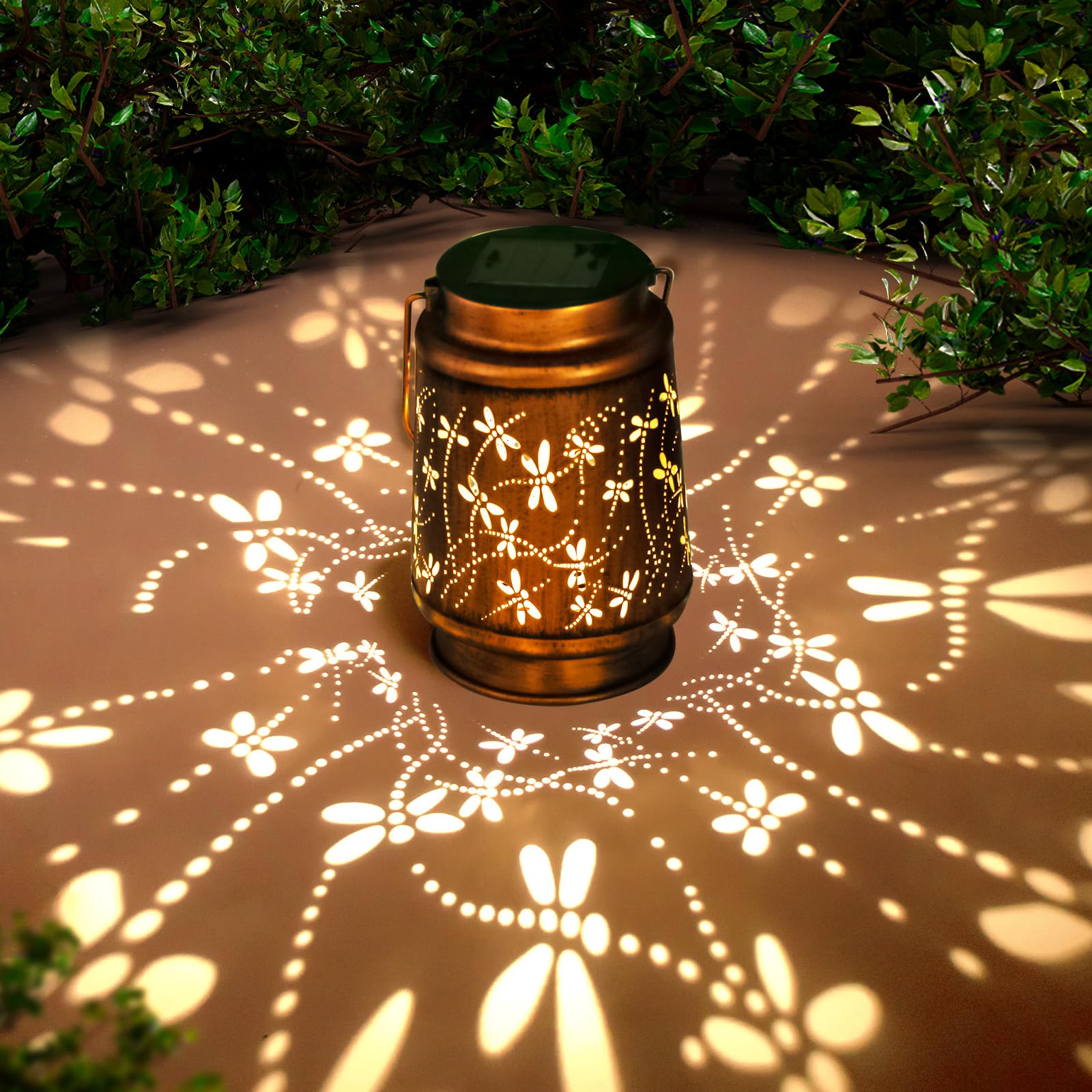 DIBIEECN dragonfly solar lantern garden light for warm outdoor ambiance.