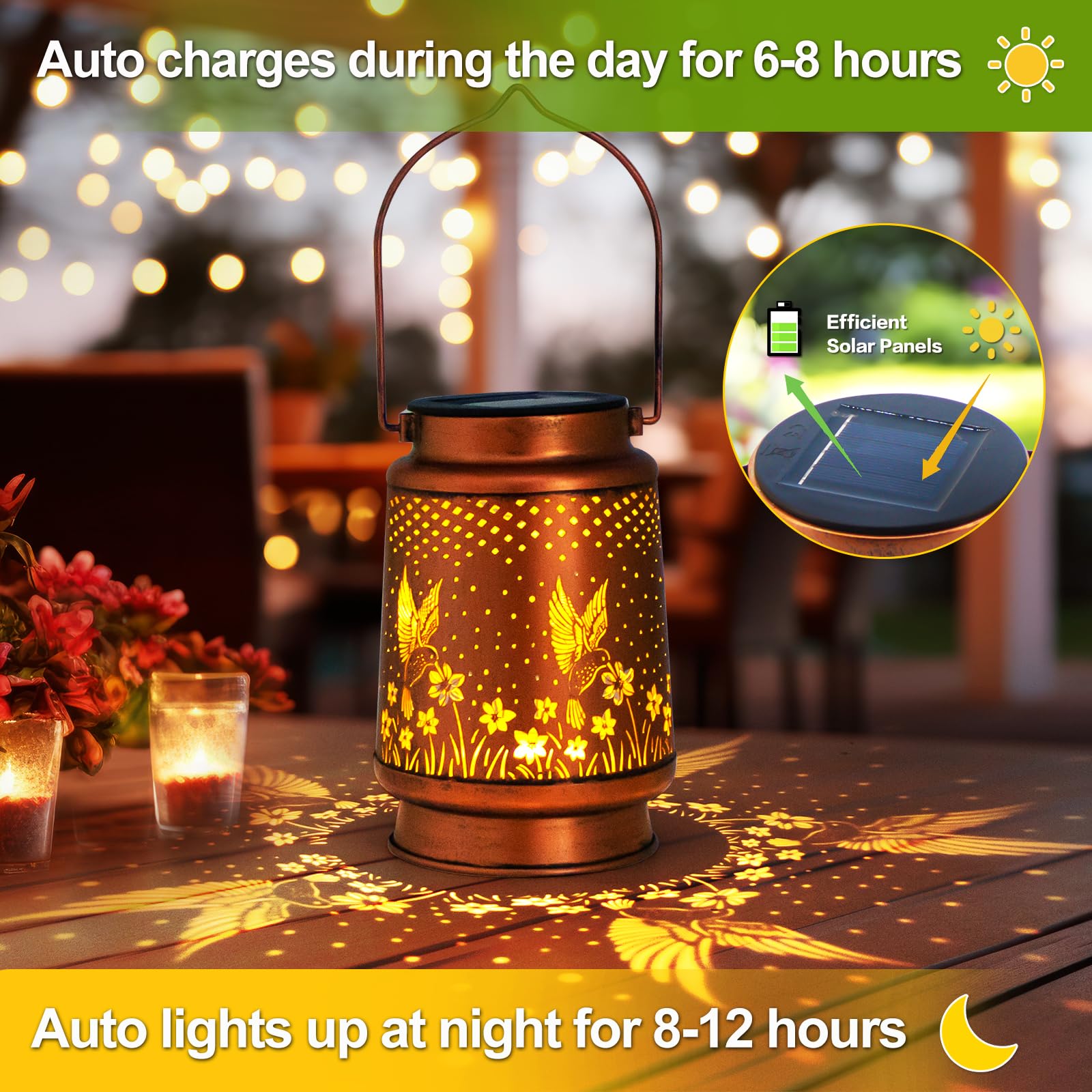 DIBIEECN hummingbird lantern glows at dusk for warm patio light.