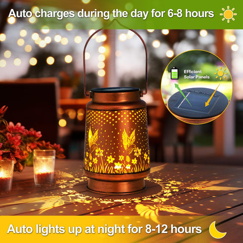 DIBIEECN hummingbird lantern glows at dusk for warm patio light.