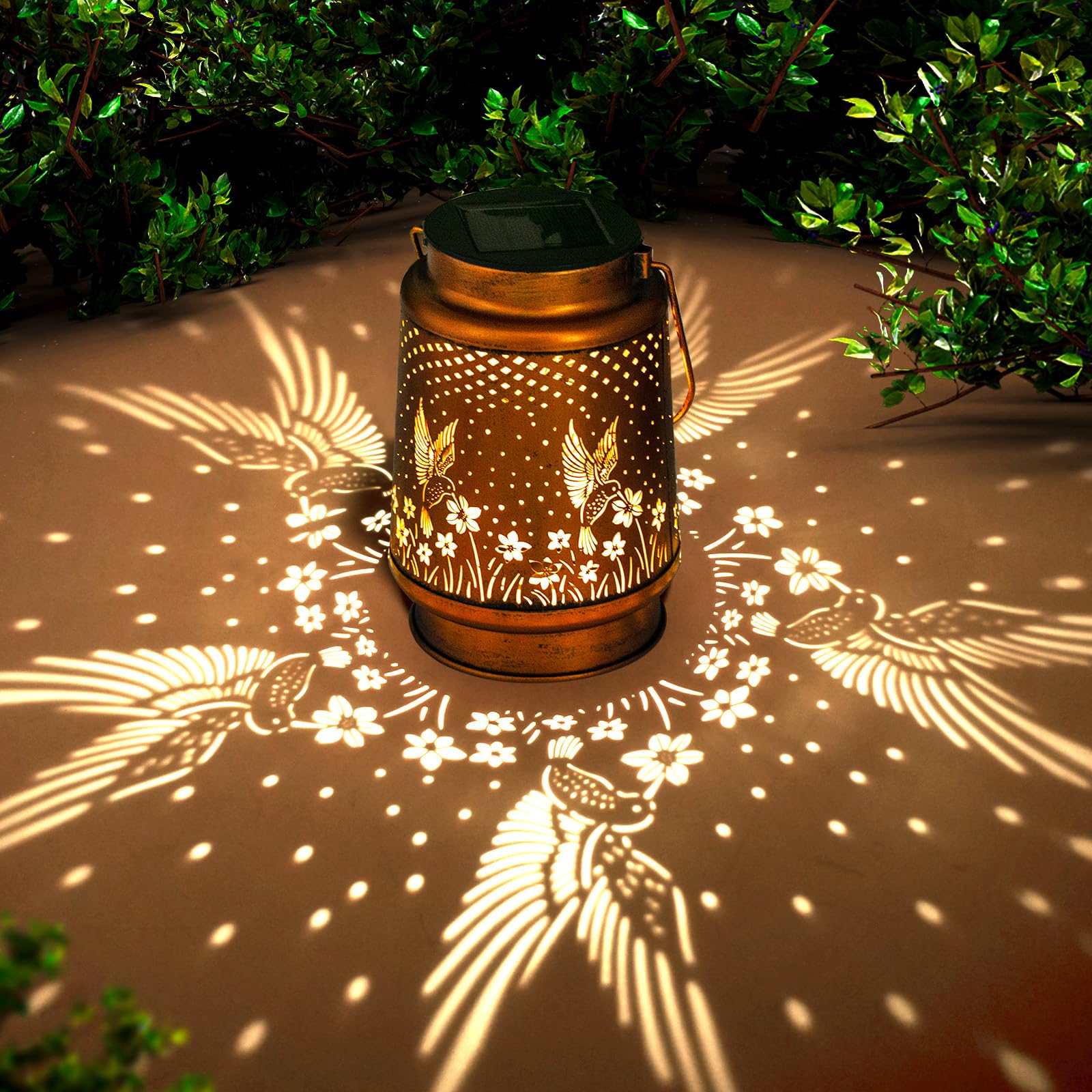 DIBIEECN hummingbird lantern on a tree enhances outdoor ambience.