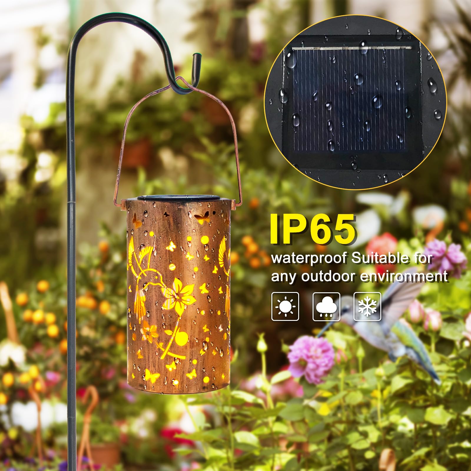 DIBIEECN metal lantern garden-ornament withstands rain for year-round porch ambience.