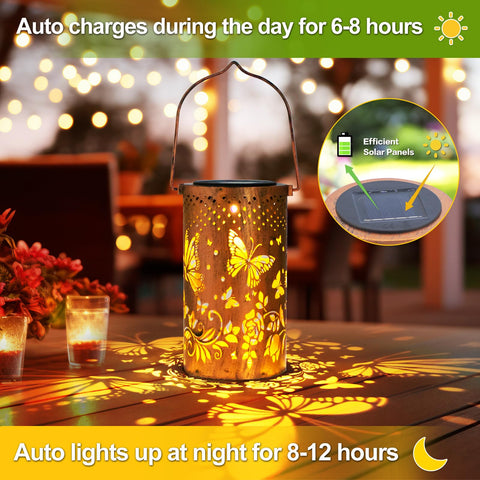 DIBIEECN metal solar lantern with gold copper finish