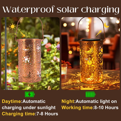 DIBIEECN Sun Moon pattern lantern hanging with soft ambient light.