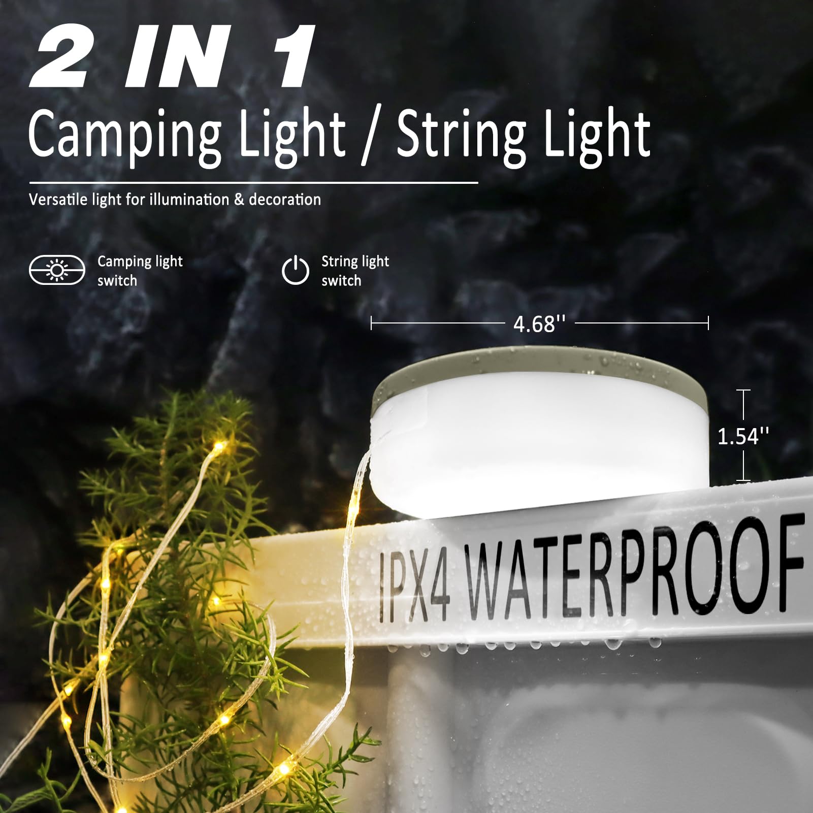 DIBMS camping light hanging on a tent provides ambient night lighting.