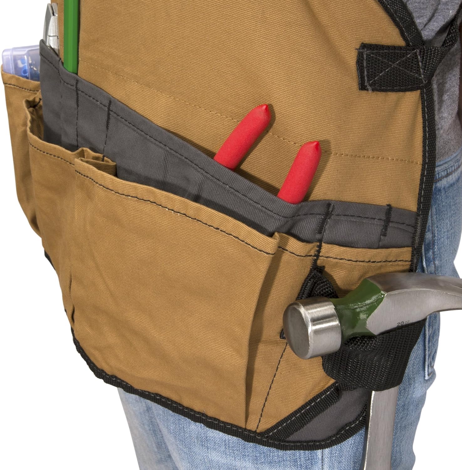 Dickies 16-pocket workshop bib apron canvas pockets close-up showing organized storage