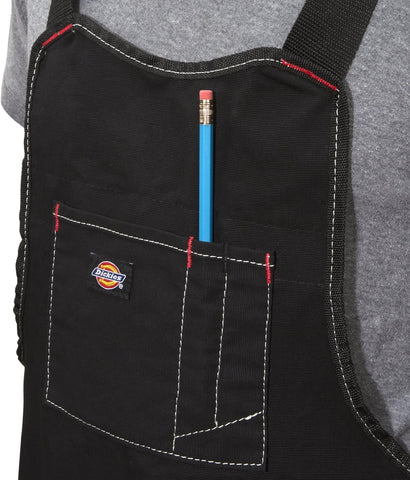 Dickies 16-pocket workshop bib apron hammer loops close-up shows quick tool access