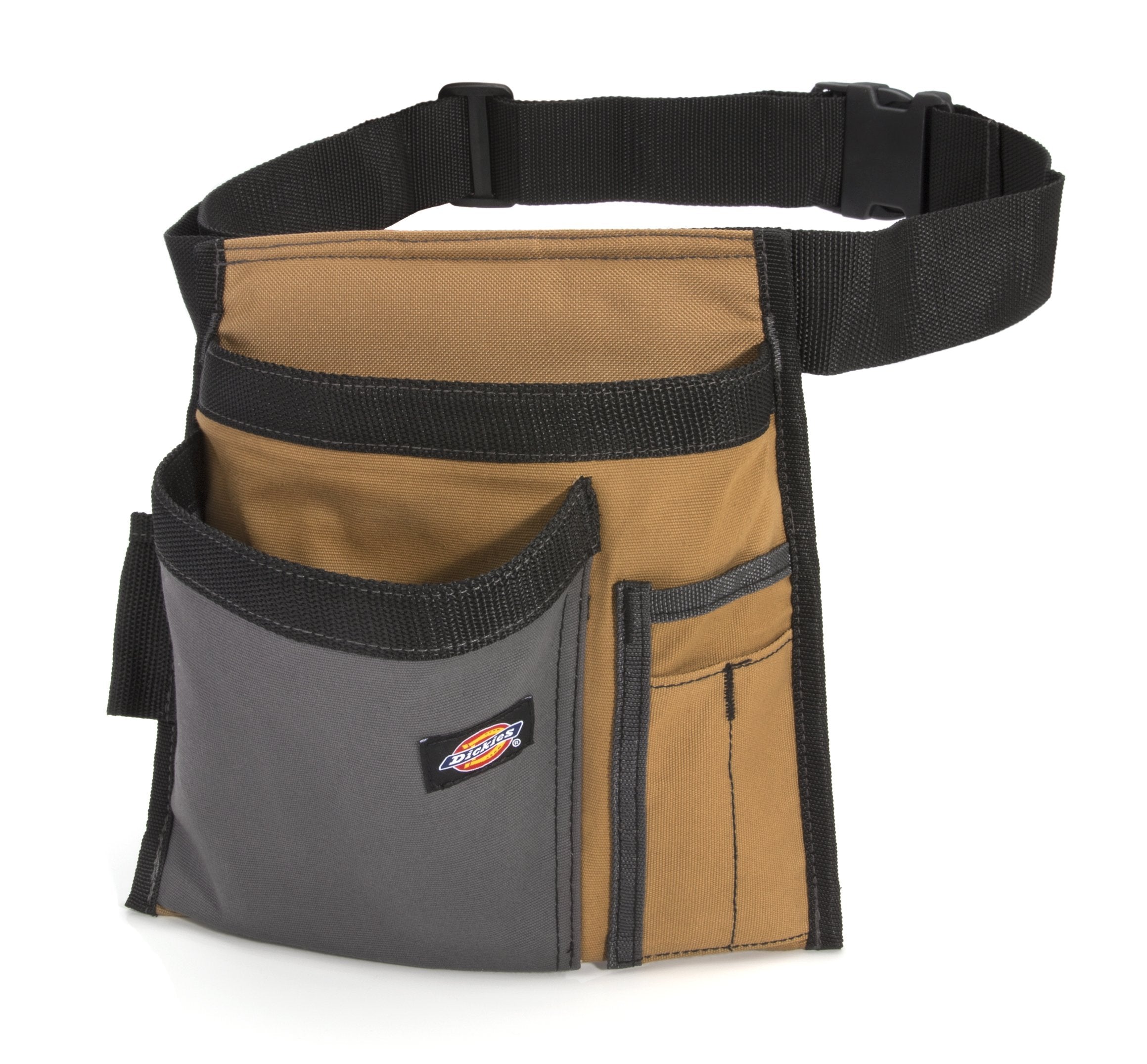 Dickies 57026 grey/tan side apron with pockets keeps tools within reach during carpentry tasks.
