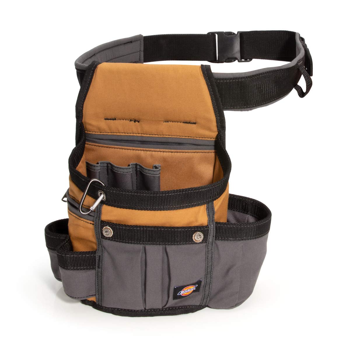 Dickies 8-Pocket padded tool belt front view with roomy pocket for bulky tools