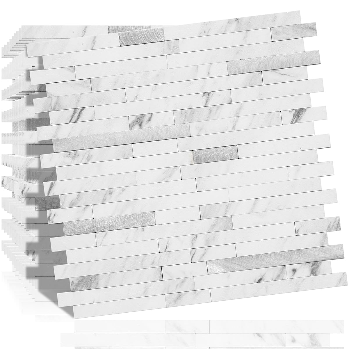 Dicofun backsplash tiles close-up showing faux marble texture and subtle sheen