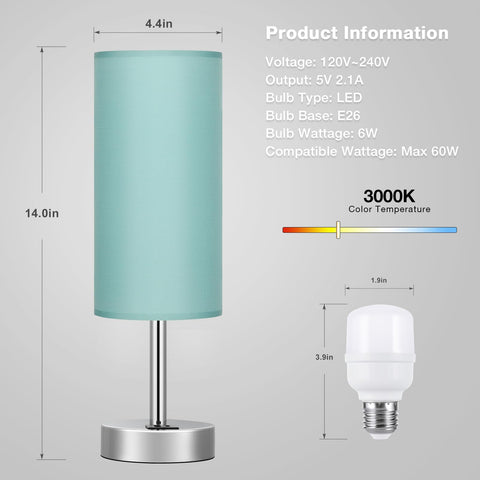 Dicoool Teal Touch Bedside Lamp with USB-A port for extra charging options.