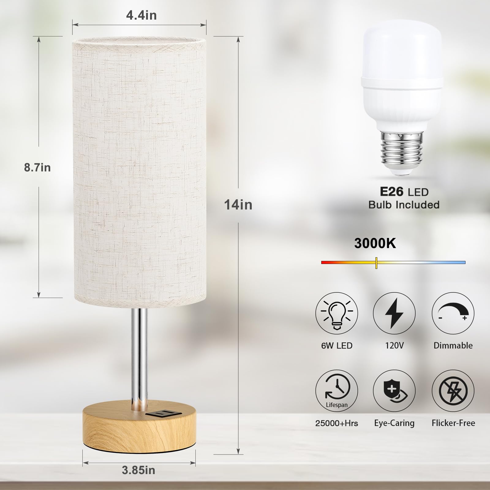 Dicoool 14-inch compact lamp fits small spaces and dorm rooms.