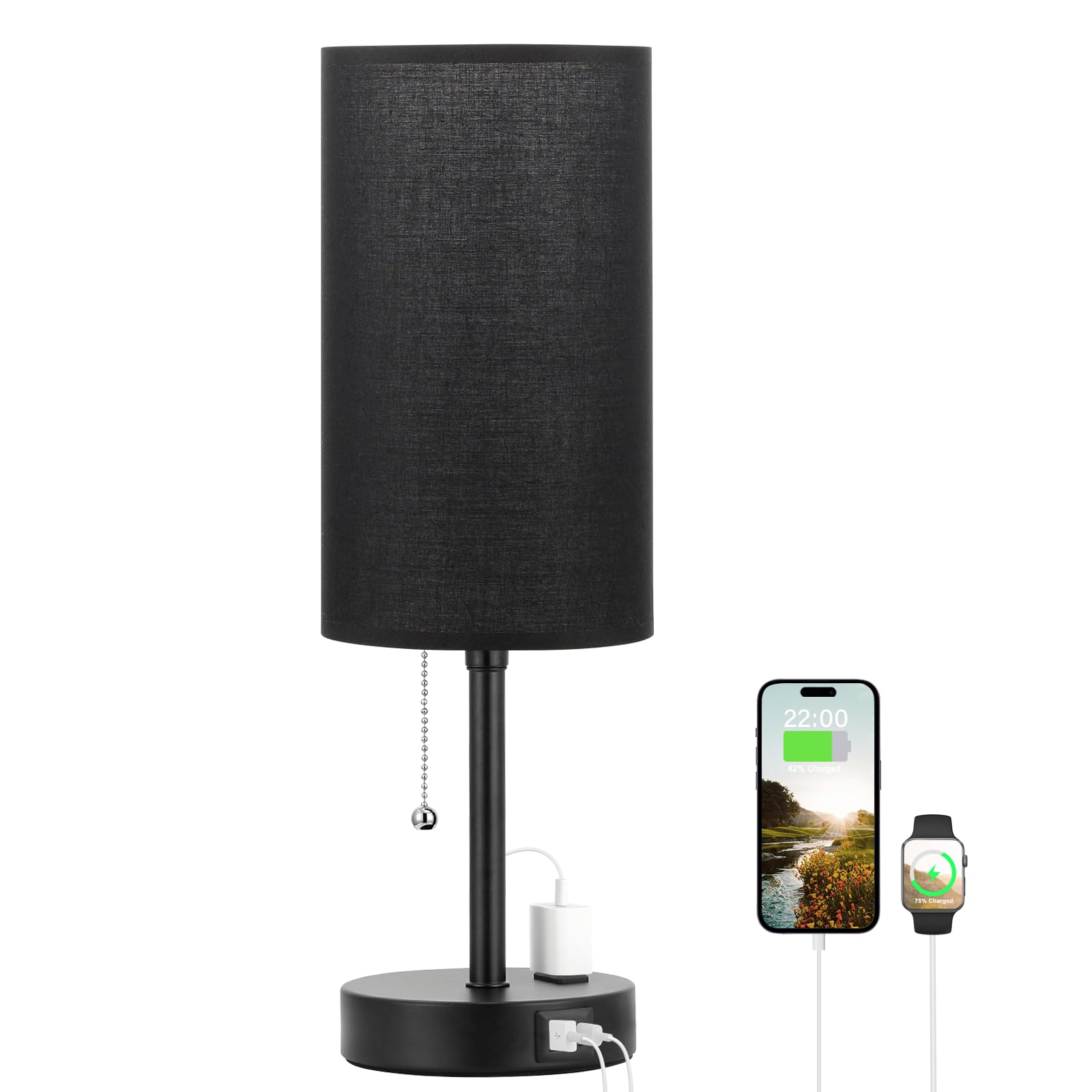 Dicoool 17-inch bedroom lamp with USB ports for bedside charging
