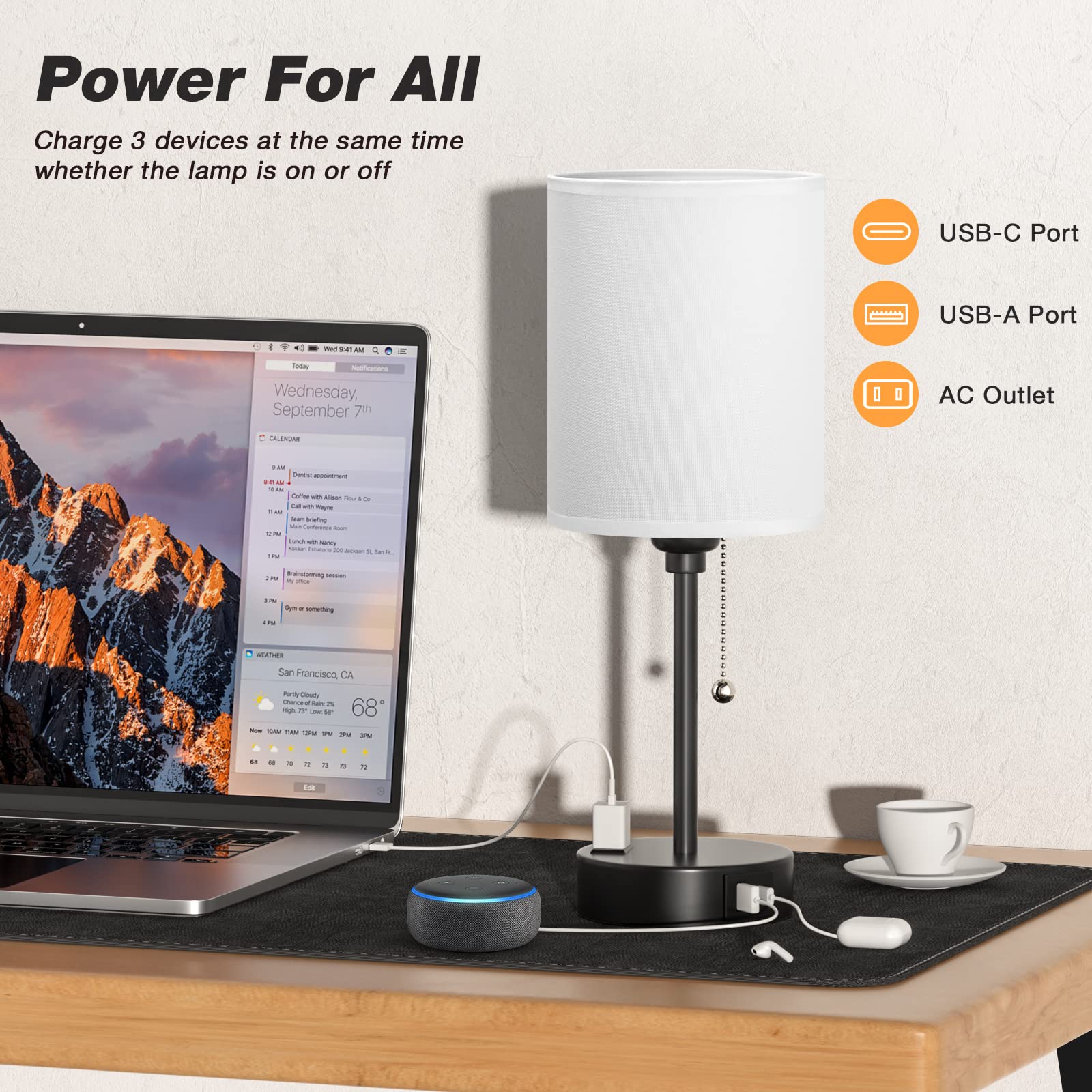 Dicoool 6W LED bulb included for bright, efficient illumination.