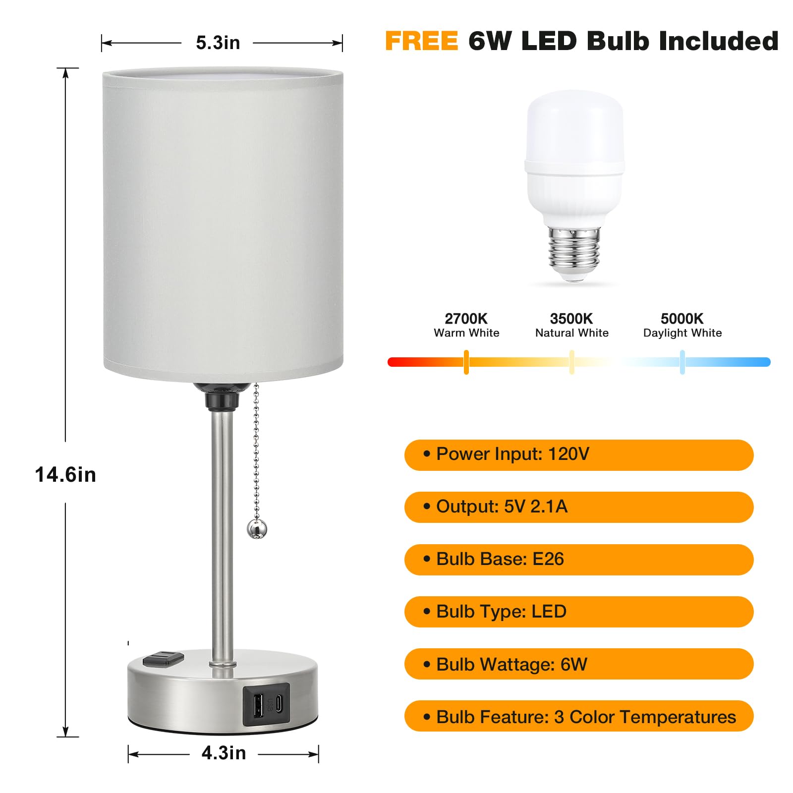 Dicoool 6W LED bulb included for bright, energy-efficient light