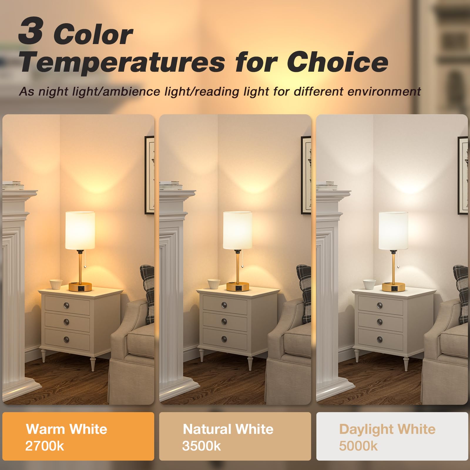 Dicoool bedside lamp with pull chain enables quick color-temperature changes.