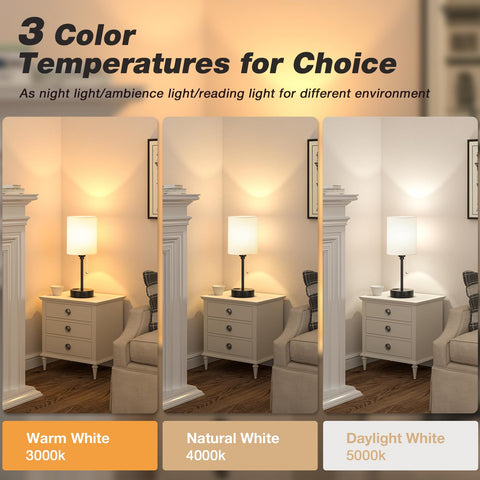 Dicoool bedside lamp showing USB-C, USB ports and AC outlet for charging devices.