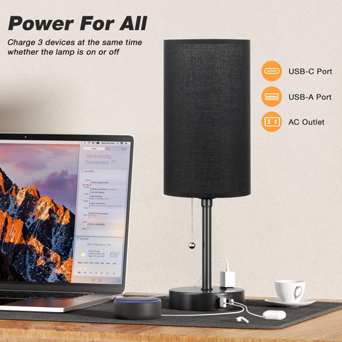 Dicoool black fabric shade and matte base on a nightstand lamp