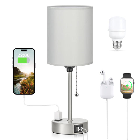 Dicoool grey bedroom lamp with pull chain for ambient lighting