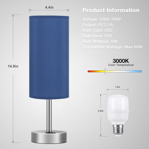 Dicoool Navy Blue Touch Lamp silver base adds modern bedside presence