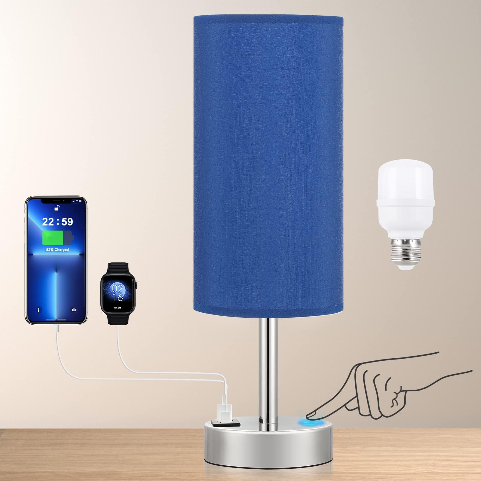 Dicoool Navy Blue Touch Lamp UL-listed safety for home use