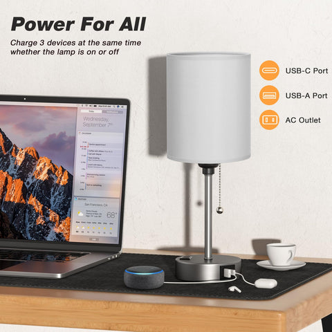 Dicoool nightstand lamp with USB-C, USB-A ports and AC outlet for convenient charging
