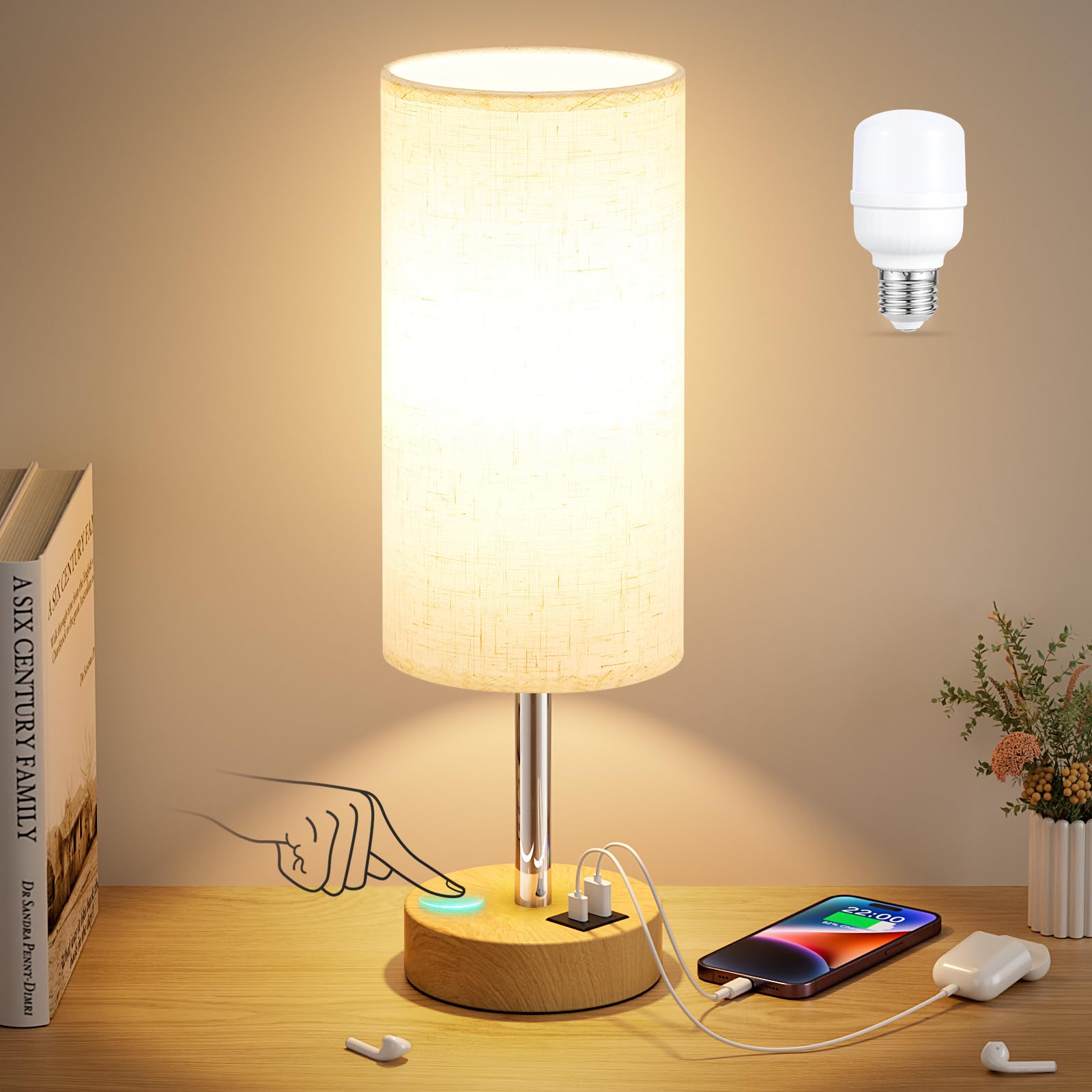 Dicoool touch bedside lamp with USB charging for easy night charging.