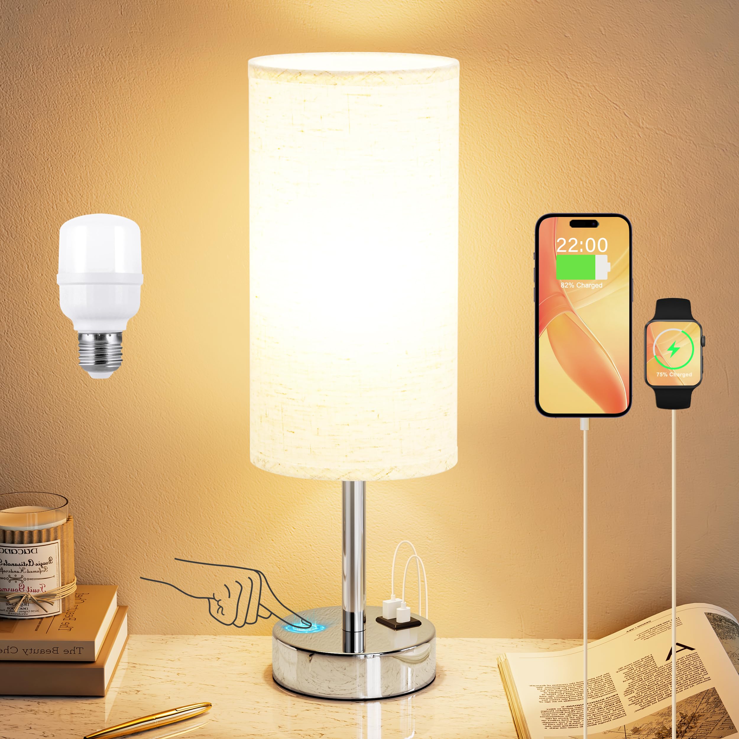 Dicoool Touch Table Lamp base with USB ports for bedside charging.