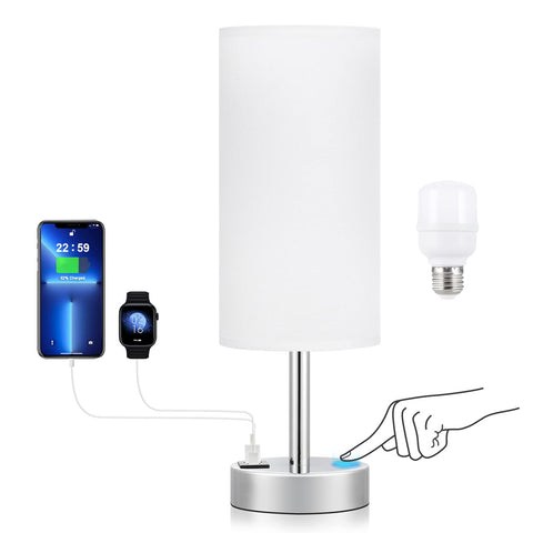 Dicoool white bedside lamp with USB ports for convenient charging.