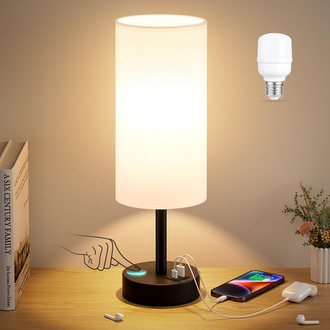 Dicoool white touch table lamp closeup with responsive touch control for quick lighting.