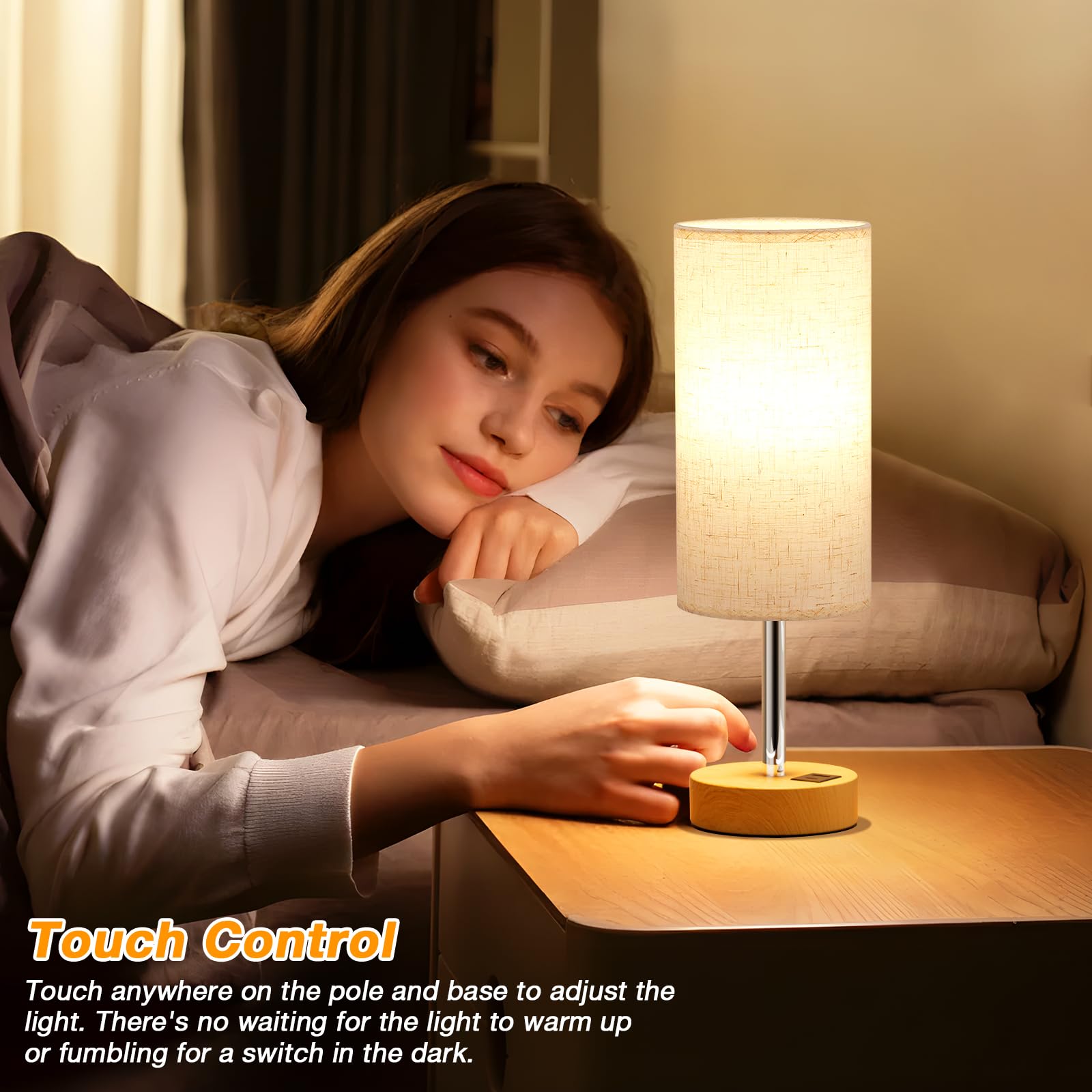Dicoool wood desk lamp showing 3-way dimming for work and study.