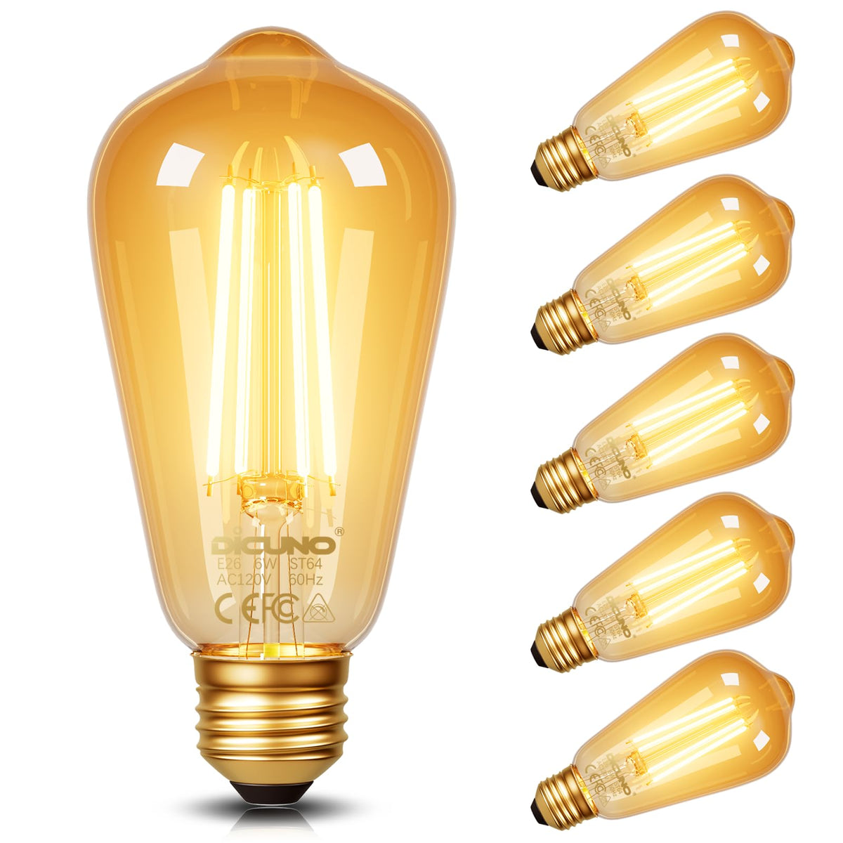 DiCUNO amber Edison bulb with warm 2200K glow ideal for cozy dining ambiance.
