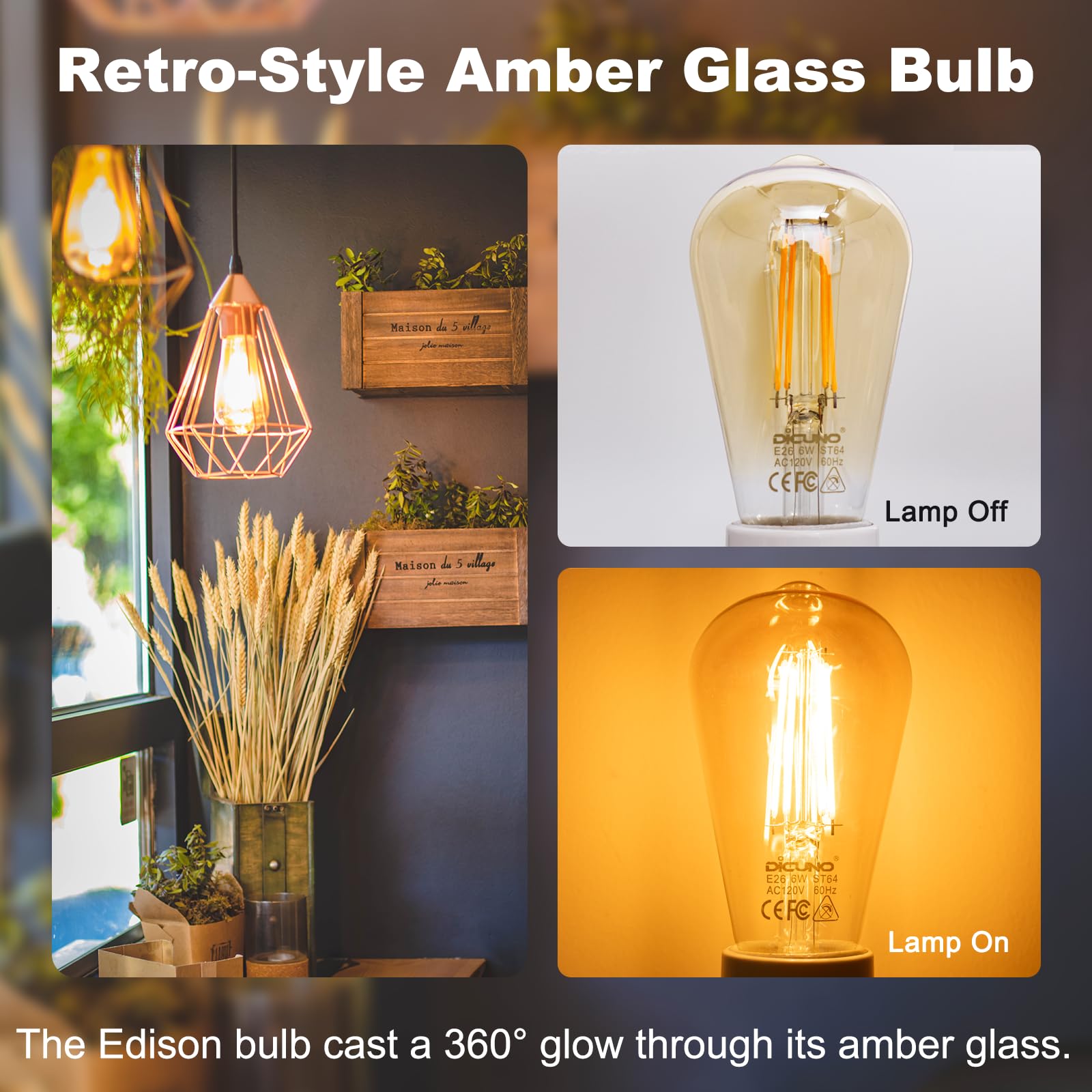 DiCUNO bulb ideal for dining rooms creating intimate mood lighting.
