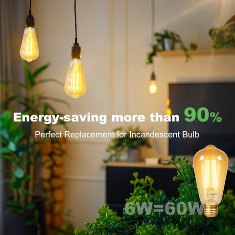 DiCUNO E26 LED Edison bulb with filament design for classic home lighting.