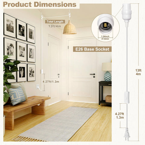 DiCUNO E26 pendant socket cord assembly enabling overhead lighting