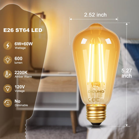 DiCUNO Edison bulb emits warm amber light enhancing vintage-style interiors.