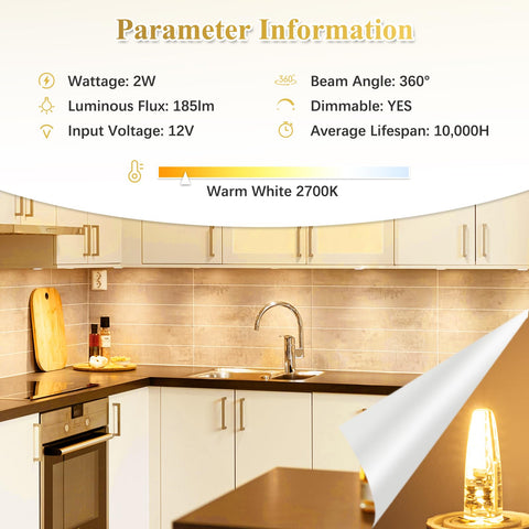DiCUNO G4 LED bulb warm white 2700K under-cabinet ambiance.